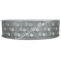 Organza szalag, pöttyös, szürke-ezüst, 2,5 cm