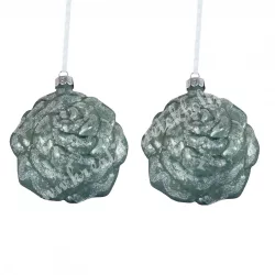 Üvegdísz, antik rózsa, sötétzöld, 9,5 cm, 2 db/doboz