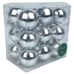 Üveggömb, ezüst, fényes, 3 cm, 18 db/doboz