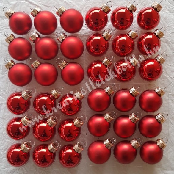 Karácsonyfadísz, gömb, piros, 3 cm, 36 db/doboz