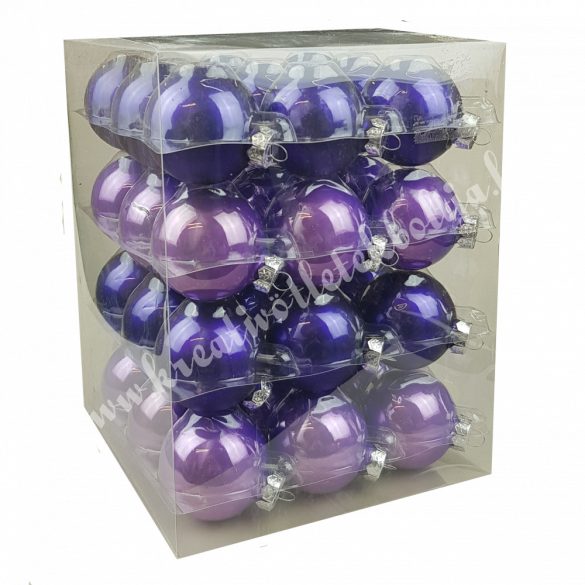 Üveggömb, viola lila, fényes/matt, 5,7 cm, 36 db/doboz