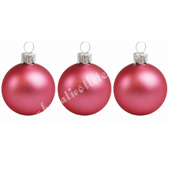 Karácsonyfadísz, üveggömb, pink, matt, 8 cm, 3 db/doboz