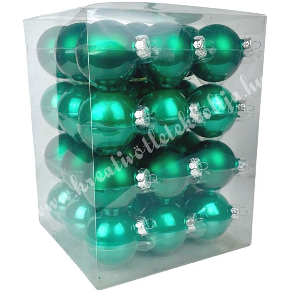 Üveggömb, smaragdzöld fényes/matt, 3 cm, 36 db/doboz
