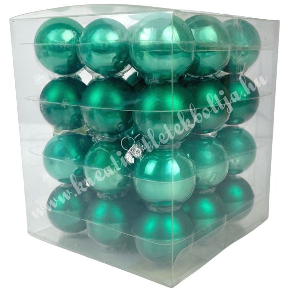 Üveggömb, smaragdzöld fényes/matt, 4 cm, 36 db/doboz