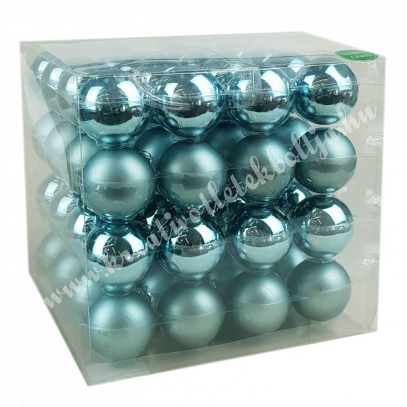 Üveggömb dísz, vízkék, matt/fényes, 4 cm, 64 db/doboz