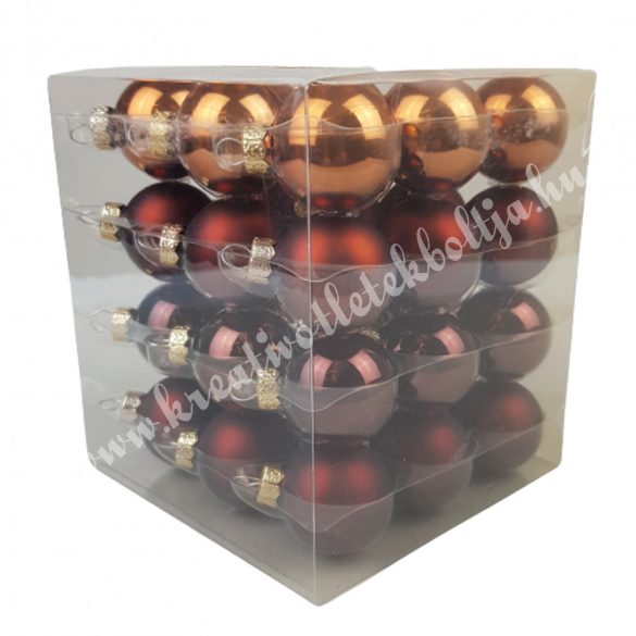 Karácsonyfadísz, üveggömb, kakaó, karamell, matt/fényes, 3 cm, 36 db/doboz