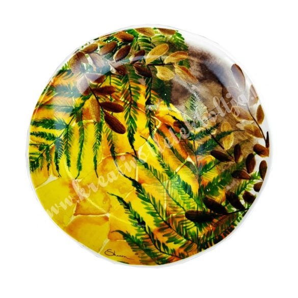 Kerámia lapos tányér, 19 cm, páfrány leveles