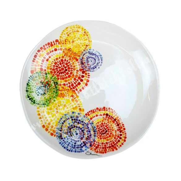 Kerámia lapos tányér, 27 cm, mozaikos