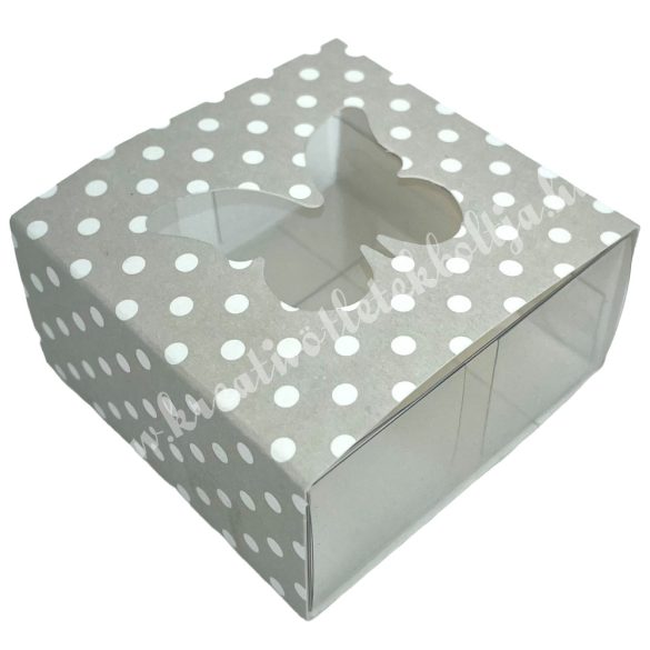 Műanyag doboz papír díszítéssel, bézs, 6x3 cm