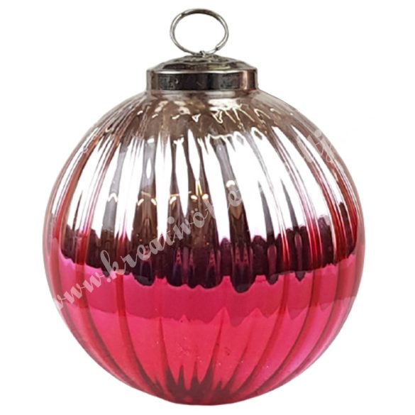Karácsonyfadísz, üveggömb, ezüst-rózsaszín, 10 cm