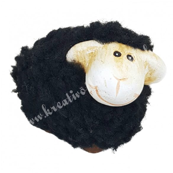 Bolyhos bárány, fekete, 7x5,5 cm