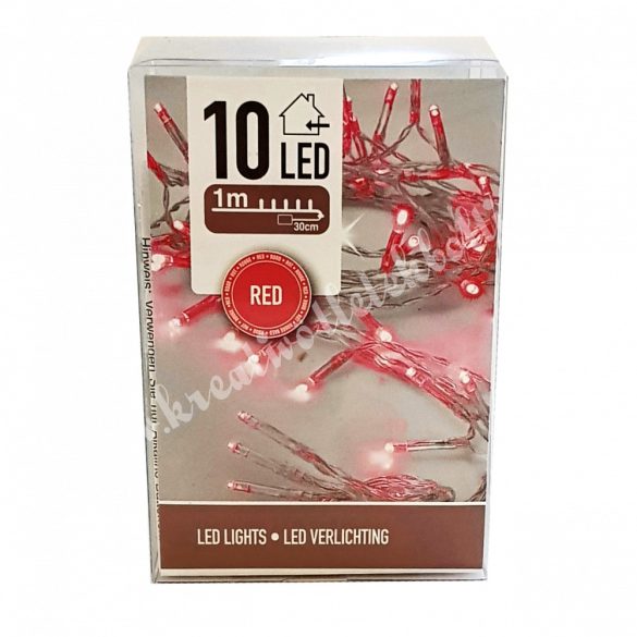 LED-es égősor, 10 izzós, piros, 1 méter