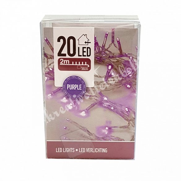 LED-es égősor, 20 izzós, lila, 2 méter