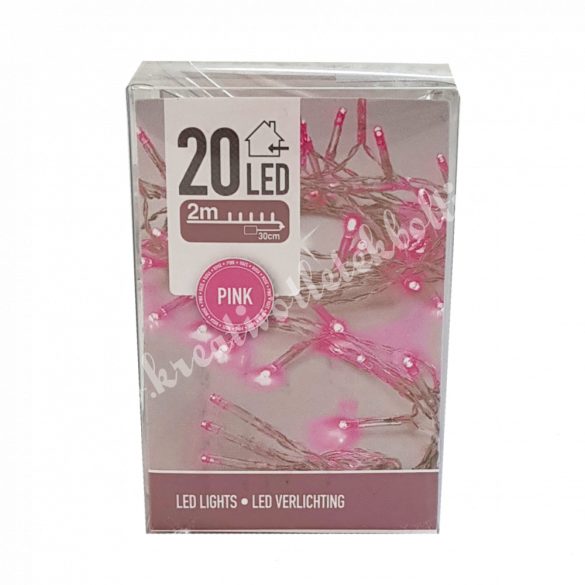 LED-es égősor, 20 izzós, pink, 2 méter