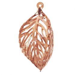 Fémmedál, levél, rosegold, 2x3,5 cm