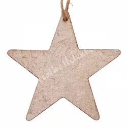 Akasztós dísz, csillag, mintás, bézs, 13x13 cm