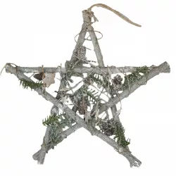 Vessző csillag, tobozzal, havas fenyőágakkal, 40 cm