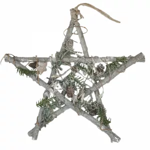 Vessző csillag, tobozzal, havas fenyőágakkal, 40 cm