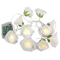 LED-es, fehér rózsás fényfüzér, 10 db virággal