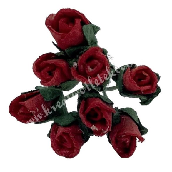 Mini papír rózsacsokor, piros, 8 szál/csokor
