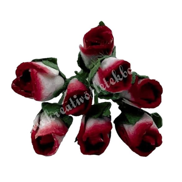 Mini papír rózsacsokor, piros-fehér, 8 szál/csokor