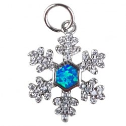   Fémmedál, hópehely, 4 mm-es kék cirkónia kristállyal, 1,5x1,5 cm