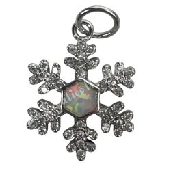   Fémmedál, hópehely, 4 mm-es irizáló cirkónia kristállyal, 15 mm