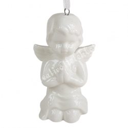 Akasztós porcelán angyal, imádkozó, 5x8 cm