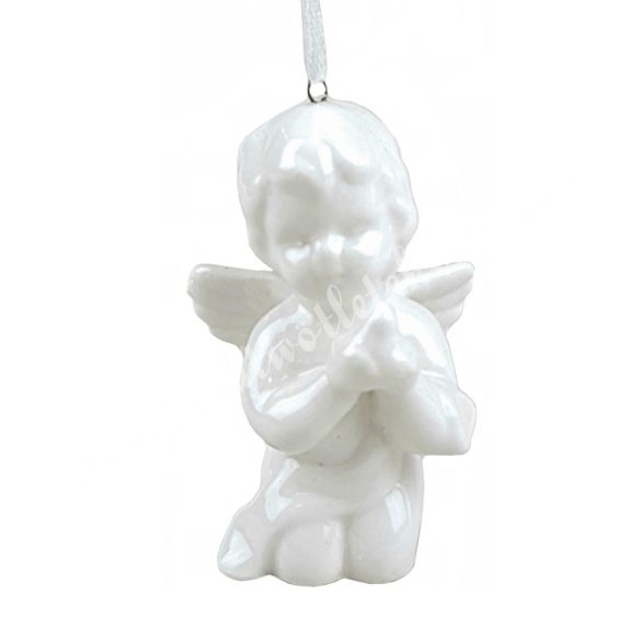 Akasztós porcelán angyal madárral, 5x8 cm