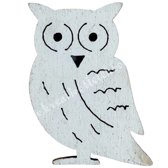Ragasztható fa bagoly, fehér, 2,3x3 cm