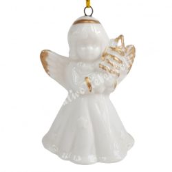 Akasztós porcelán angyal fenyőfával, 4,5x6 cm