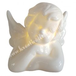 Led-es porcelán angyal, álmélkodó, 7x7 cm