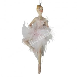 Akasztós balerina tollas ruhában, mályva, 4x12 cm