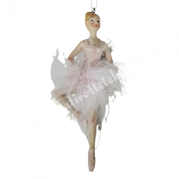 Akasztós balerina tollas ruhában, mályva, 4x12 cm