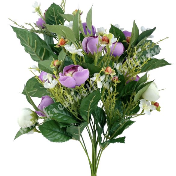 Vegyes virágcsokor, lila-törtfehér, 57 cm