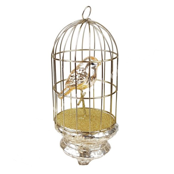 Arany madár kalitkában, glitteres, 8x20 cm
