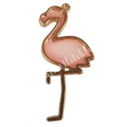   Fémkeretes műgyanta medál, flamingó, rózsaszín-arany, 2x4 cm