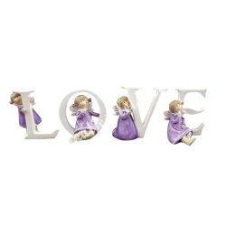 LOVE, lilaruhás kislányos kerámia szett (4 db/csomag)