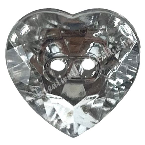 Dekorgomb, ezüst, szív, 1,3x1,3 cm