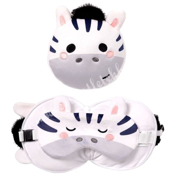 Plüss utazópárna szemmaszkkal, zebra, 15x17 cm
