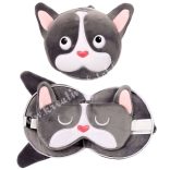 Plüss utazópárna szemmaszkkal, francia bulldog, 17x16 cm