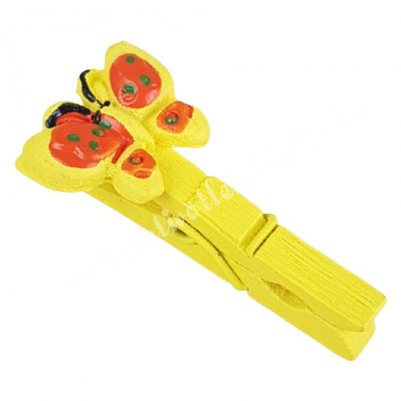 Mini csipeszes  pillangó, sárga, 1,5x3,5 cm