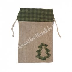 Textil zsák fenyőfával, zöld-bézs, 13x20,5 cm