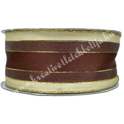 Karácsonyi szalag, barna-krém, 3,8 cm (128)