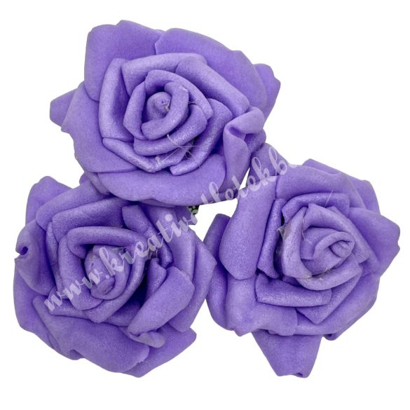 Betűzős polifoam rózsacsokor, lila, 8 cm, 3 szál/csokor