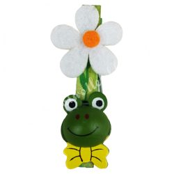 Csipeszes béka, virággal, zöld, 3,5x7 cm