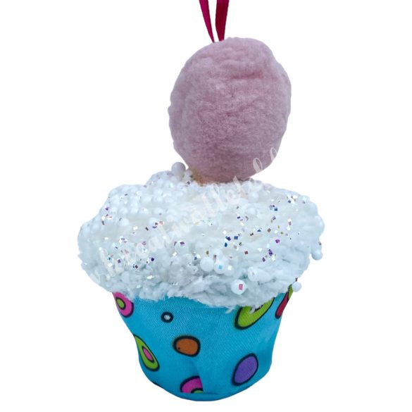 Akasztós textil muffin, kék, 6x7 cm