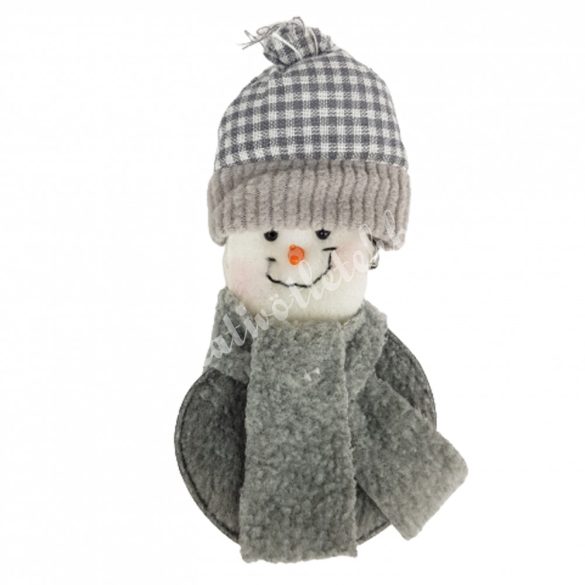 Textil hóember apró kockás sapkában, fémcsipesszel, 6x12,5 cm