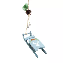   Akasztós dísz, szánkó, country kék, tobozzal, csengettyűvel, 5x48 cm