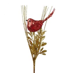 Betűzős dísz, piros madárka arany ágon, 15x37 cm